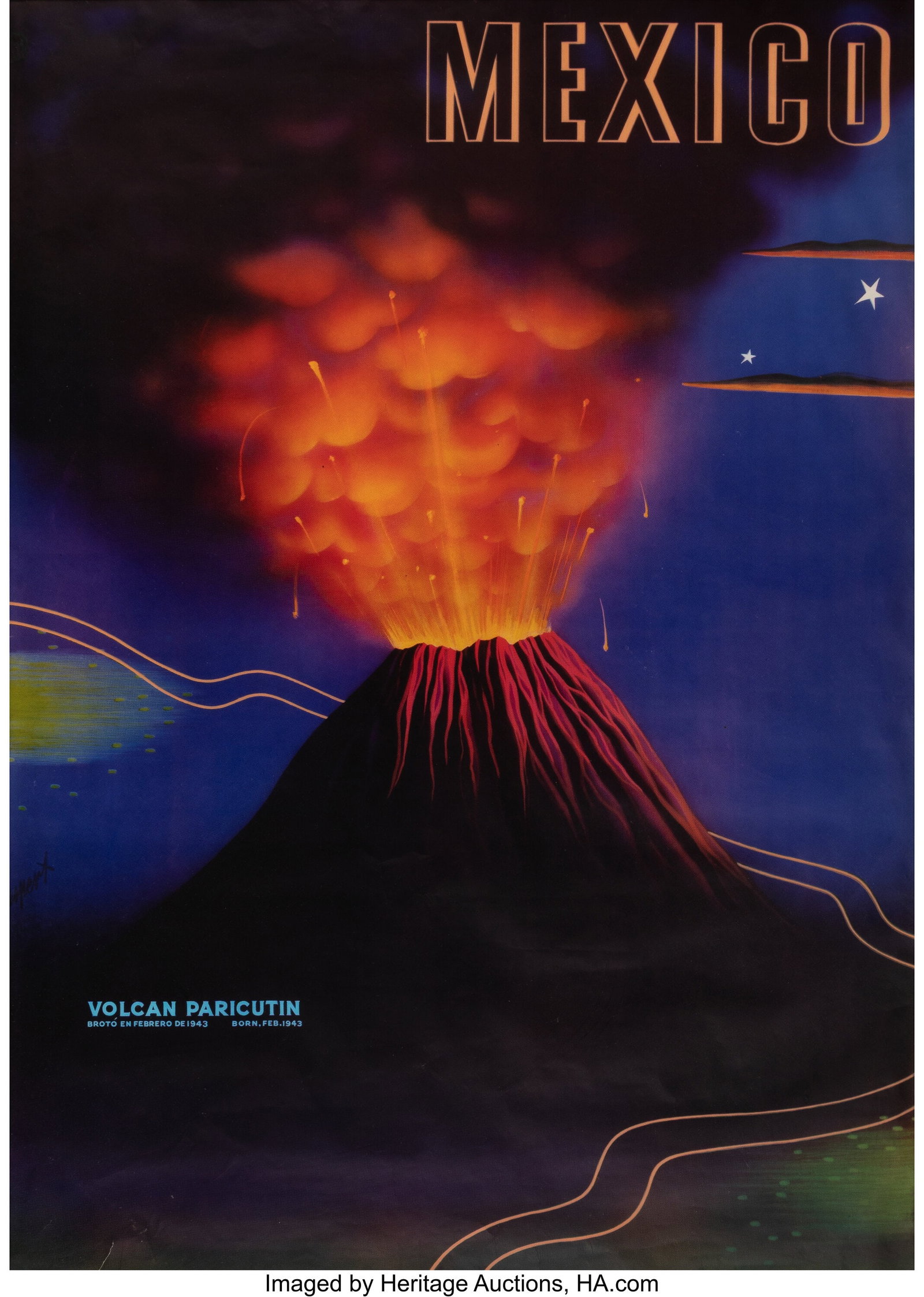 Unknown (20th century) Mexico Volcan Paricutin O: Unknown (20th century) Mexico Volcan Paricutin Offset lithograph in colors on wove paper 37 x 25-3/4 inches (94.0 x 65.4 cm) (sheet) PROVENANCE: S