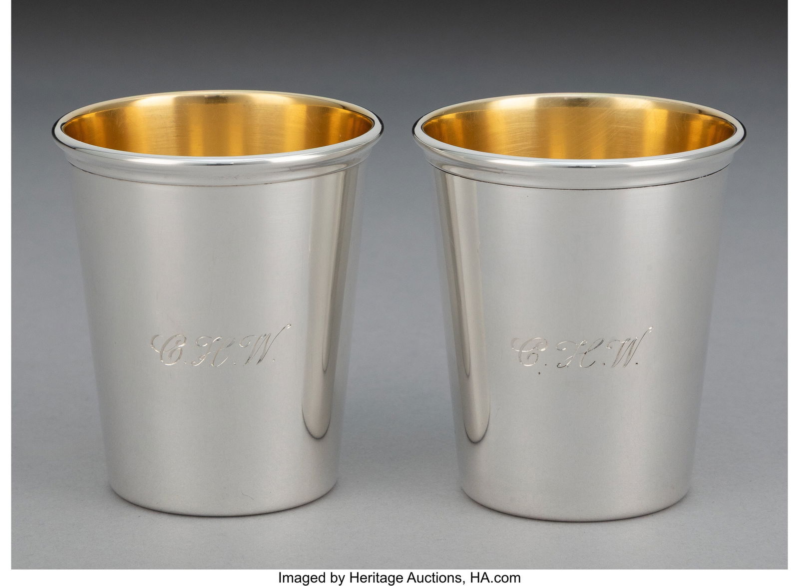 A Gorham Mfg. Co. Leather and Silver Travel Drin: A Gorham Mfg. Co. Leather and Silver Travel Drink Set, Providence, Rhode Island, 20th century Marks: (lion-anchor-G), STERLING, A2557 4-5&so