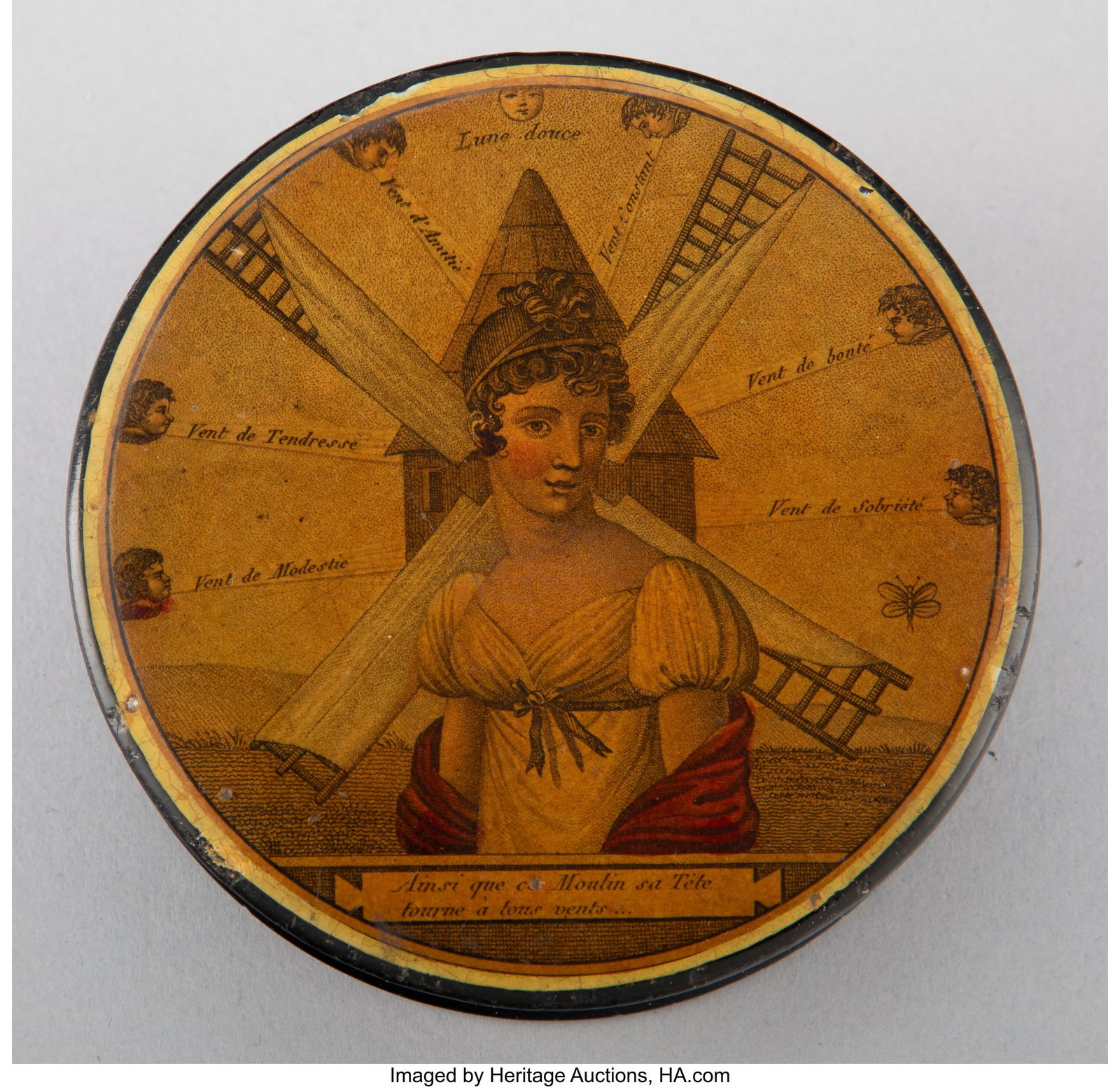 A Continental Papier Mache Wood Erotic Snuff Box: A Continental Papier Mache Wood Erotic Snuff Box, 19th century 0-3/4 x 3-1/2 inches (1.9 x 8.9 cm) Property from the Collection of Frederick H. Schrader&co