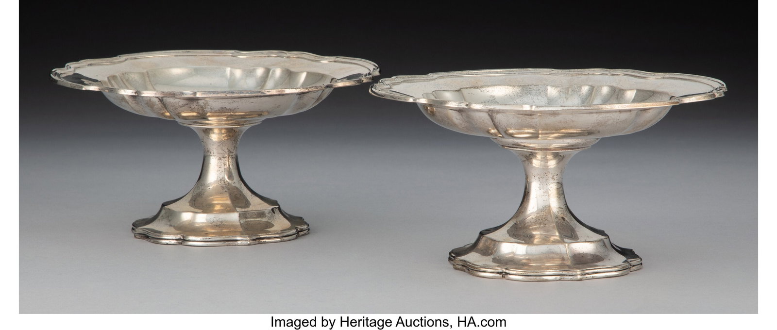 A Pair of Reed & Barton Heppelwhite Pattern Silv: A Pair of Reed & Barton Heppelwhite Pattern Silver Tazzas, Taunton, Massachusetts, designed 1907, manufactured 1931 Marks: (eagle-R-lion), STERLING&co