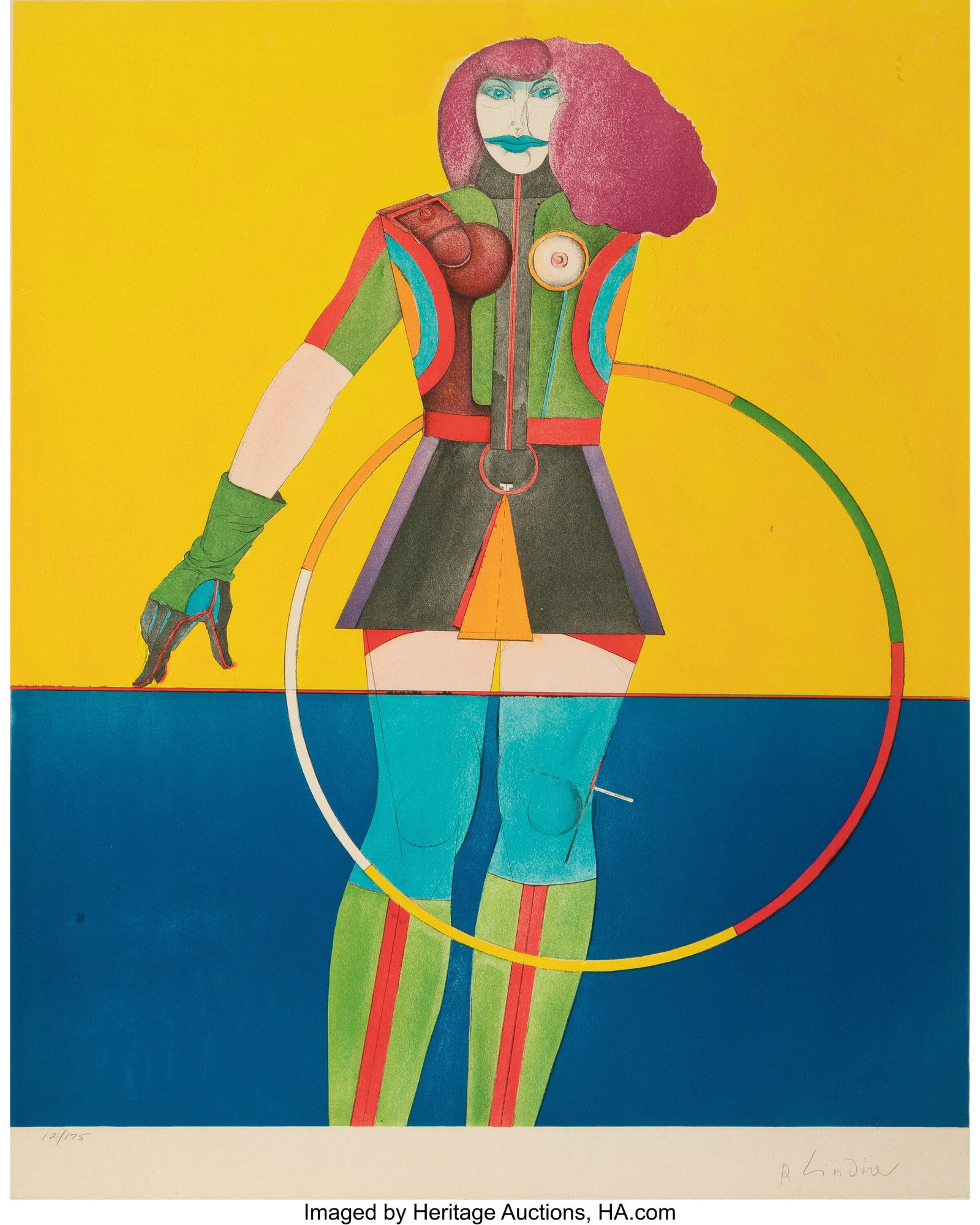 Richard Lindner (1901-1978) Girl with Hoop, from: Richard Lindner (1901-1978) Girl with Hoop, from Fun City, 1971 Lithograph in colors on Arches paper 25-1/2 x 20-1/8 inches (64.8 x 51.1 cm) &lpar