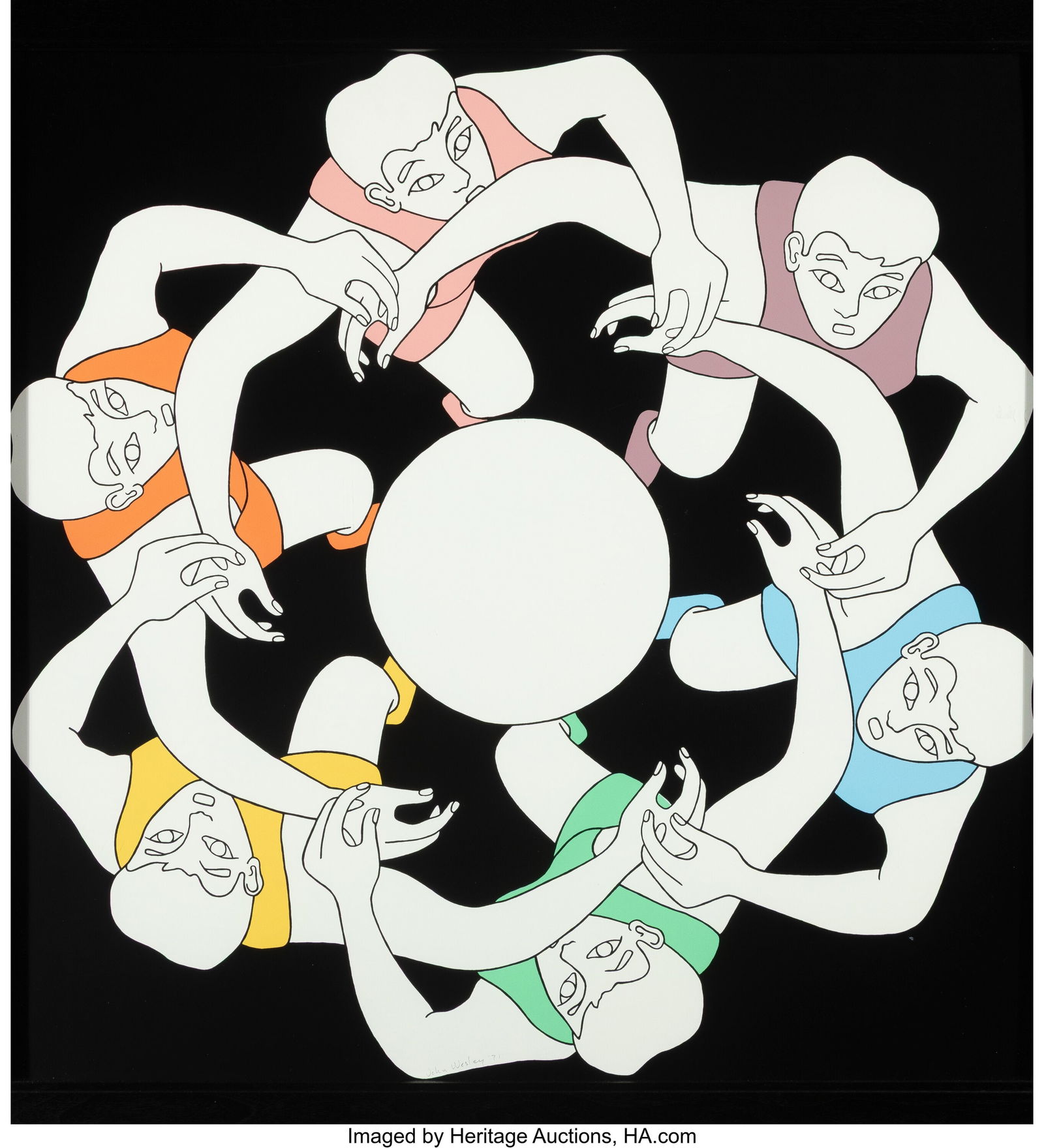 John Wesley (1928-2022) Ovum, from Panolpy, 1971: John Wesley (1928-2022) Ovum, from Panolpy, 1971 Screenprint in colors on museum board 30 x 30 inches (76.2 x 76.2 cm) (sheet) Ed. 5/125 Signed and dated in pencil lower left Published and printed by