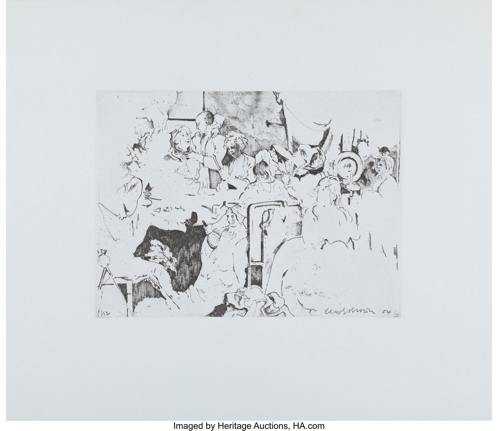 Cecily Brown (b. 1969) Rose Tavern, 2004 Soft gr: Cecily Brown (b. 1969) Rose Tavern, 2004 Soft ground etching on light blue wove paper 16-1/2 x 19 inches (41.9 x 48.3 cm) (sheet) Ed&period
