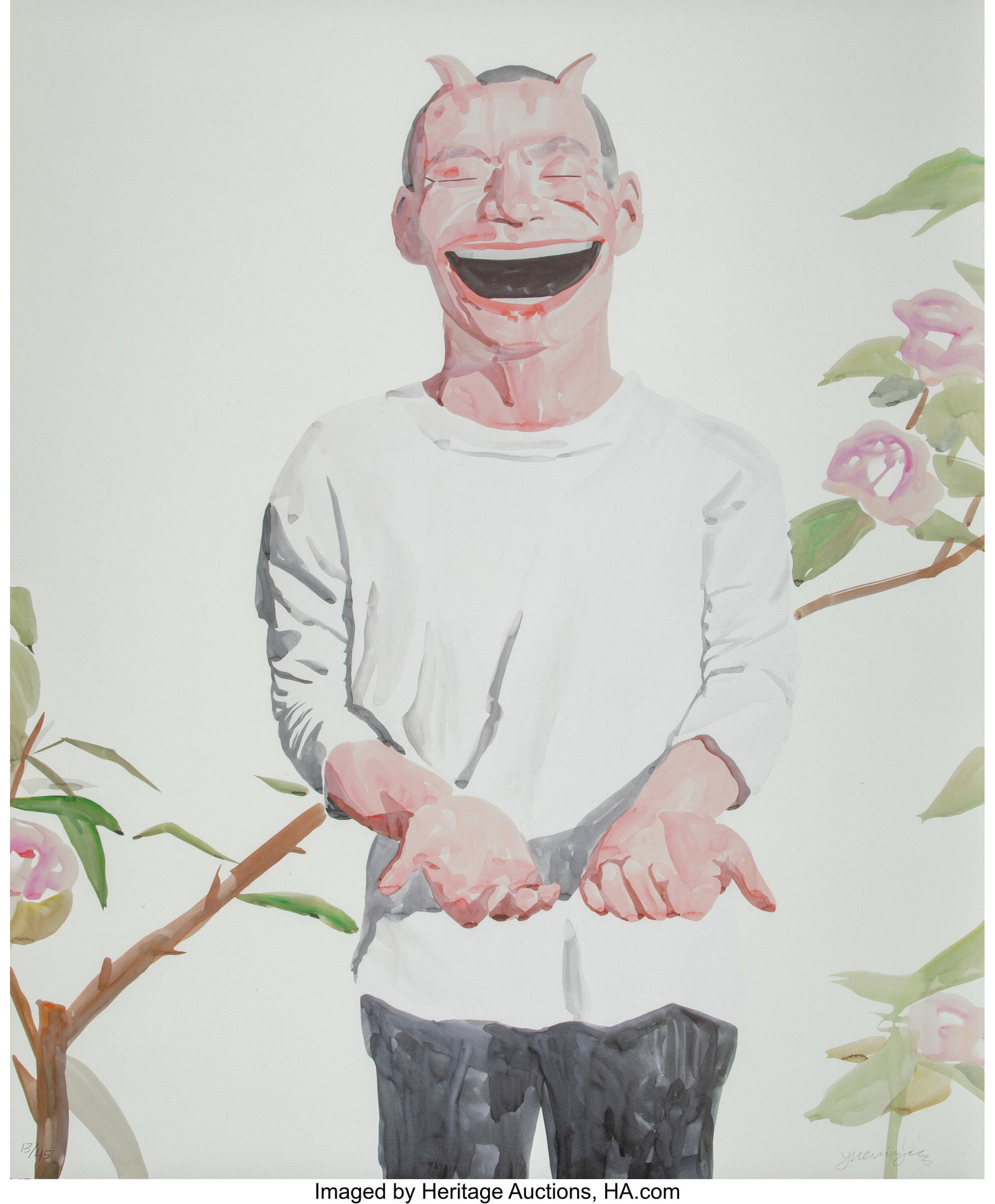 Yue Minjun (b. 1962) Untitled (Smile-ism No. 22): Yue Minjun (b. 1962) Untitled (Smile-ism No. 22), 2009 Lithograph in colors on wove paper 43 x 32 inches (109.2 x 81.3 cm) (sheet&r
