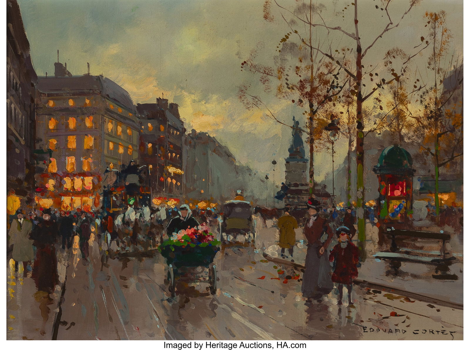 Edouard-Léon Cortès (French, 1882-1969) Place: Edouard-Léon Cortès (French, 1882-1969) Place de la République, 1900 Oil on canvas 13 x 18 inches (33.0 x 45.7 cm) Signed lower right: Edouard Cortès PROVENANCE: Arnot Gallery, New York; Private c