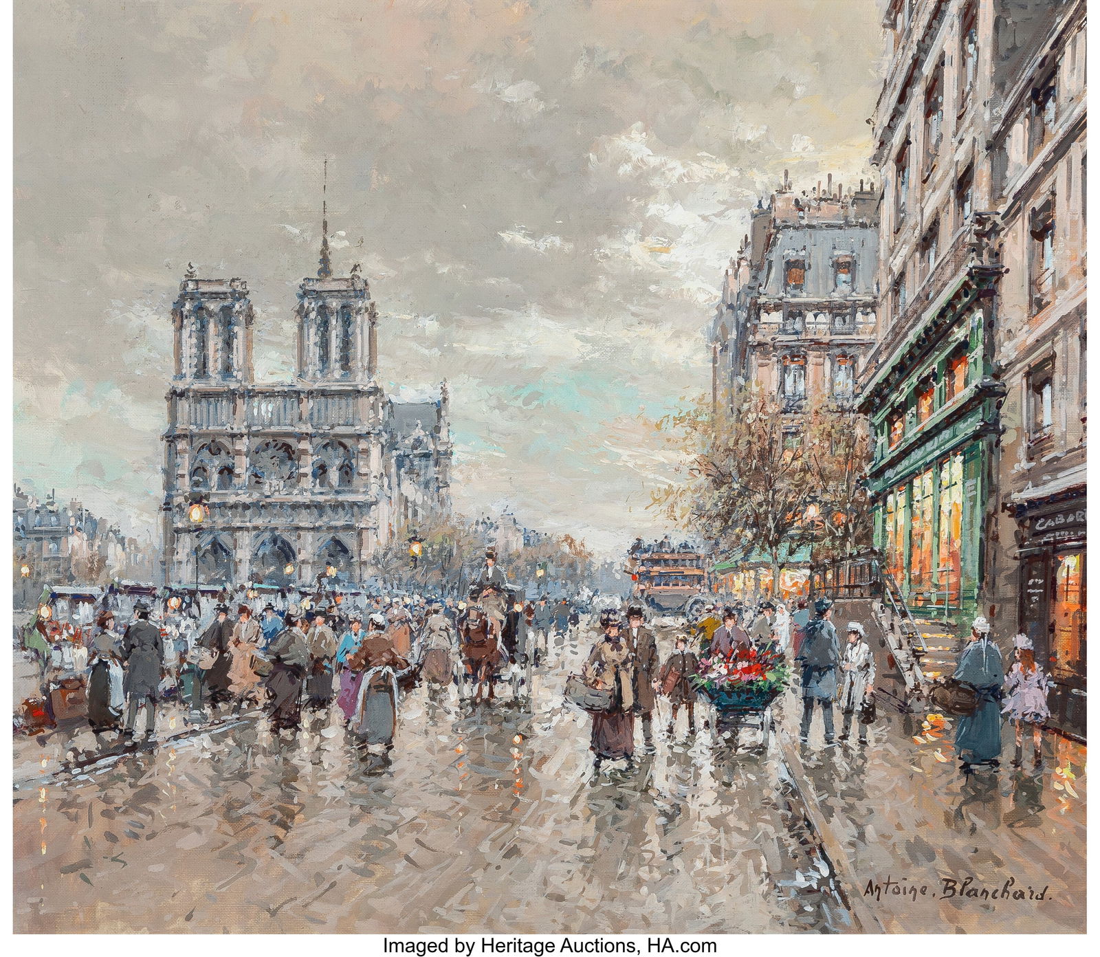 Antoine Blanchard (French, 1910-1988) Place Sain: Antoine Blanchard (French, 1910-1988) Place Saint-Michel et Notre Dame, Paris Oil on canvas 18 x 21 inches (45.7 x 53.3 cm) Signed lower right: Anto