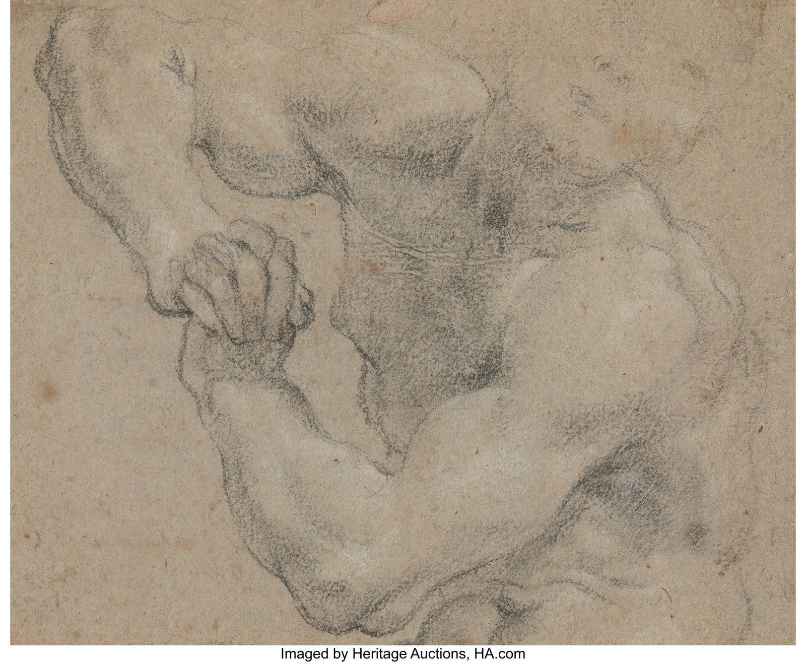 Pietro Faccini (Italian, 1562-1602) Study for ar: Pietro Faccini (Italian, 1562-1602) Study for arms and torso Black chalk heightened with white on paper 6-1/2 x 7-7/8 inches (16.5 x 20.0 cm) (shee