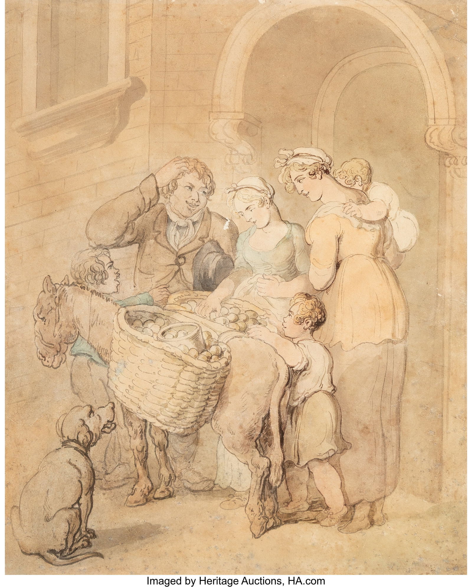Thomas Rowlandson (British, 1756-1827) The apple: Thomas Rowlandson (British, 1756-1827) The apple seller Watercolor and ink on paper 11-1/4 x 9 inches (28.6 x 22.9 cm) (sheet) Property from the W