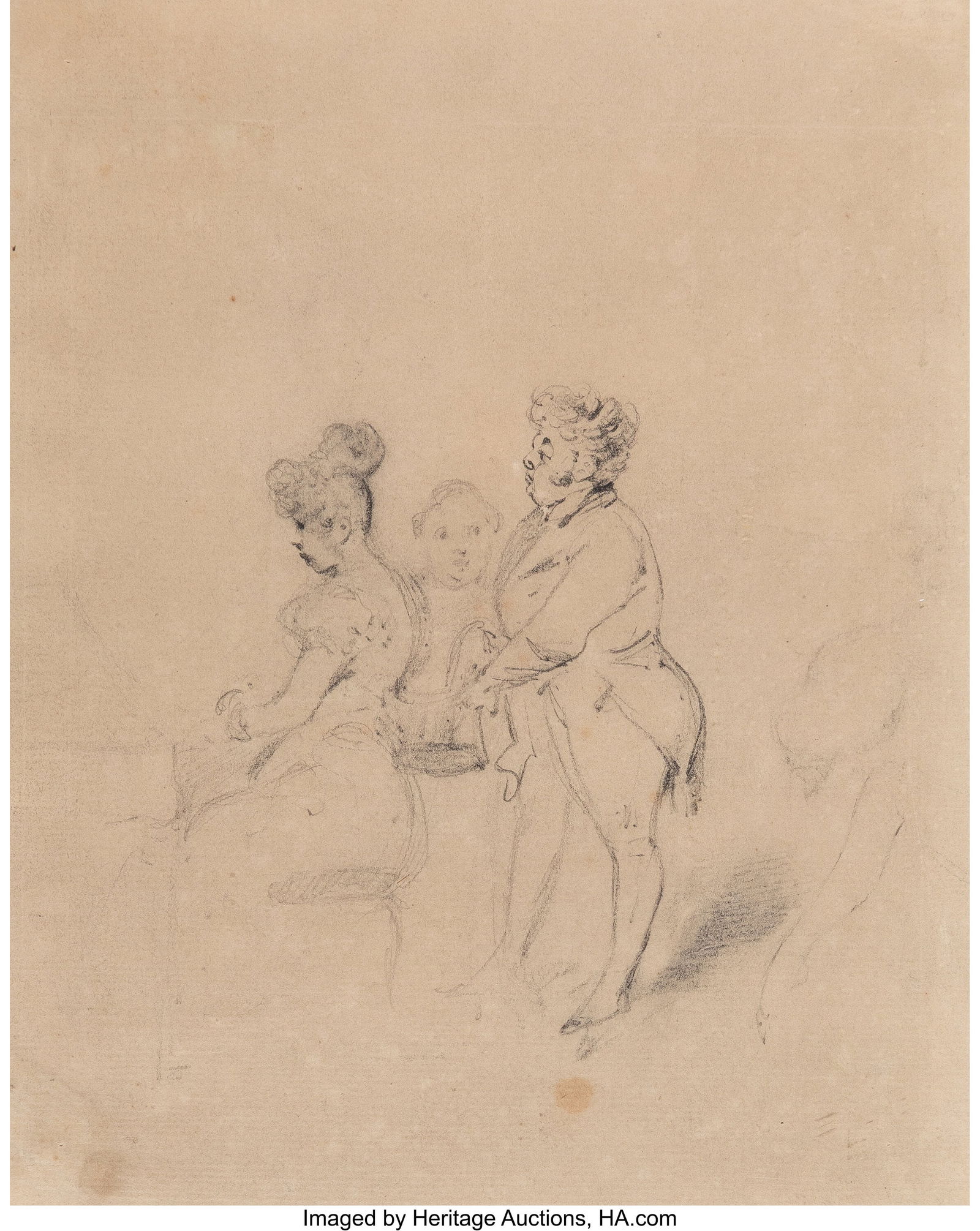 Attributed to Henry Bonaventure Monnier (French,: Attributed to Henry Bonaventure Monnier (French, 1799-1877) A performance in the salon Pencil on laid paper 7-1/2 x 6 inches (19.1 x 15.2 cm) (sheet&rp