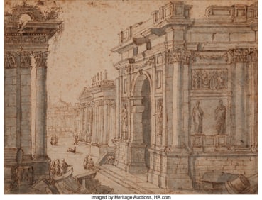69128: Italian School (18th Century) Figures among anti