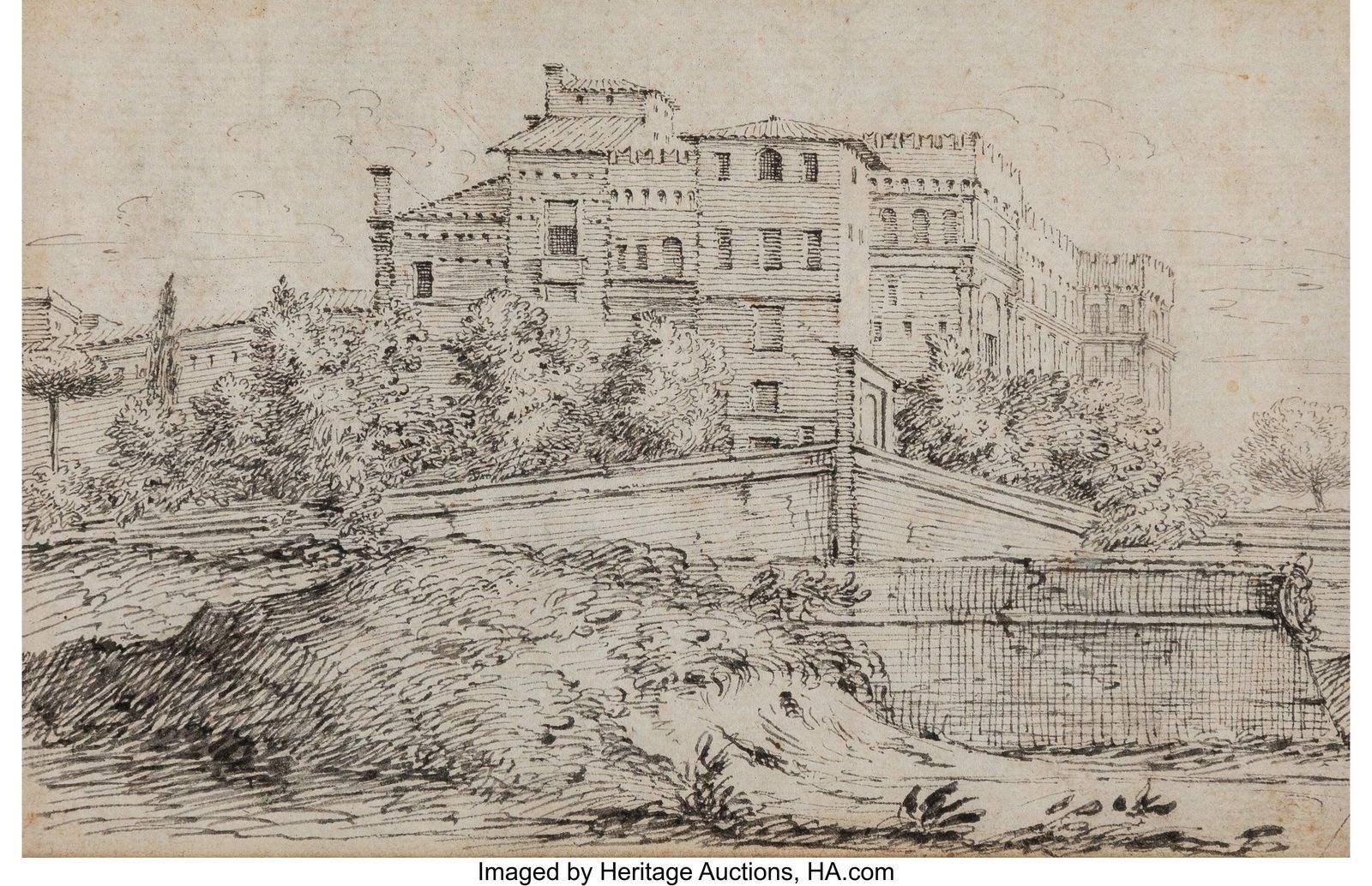 Attributed to Jean Baptiste Lallemand (French, 1: Attributed to Jean Baptiste Lallemand (French, 1716-1803) View of the Roman forum Black ink on laid paper 4-3/4 x 7-3/8 inches (12.1 x 18.7 cm) (sh