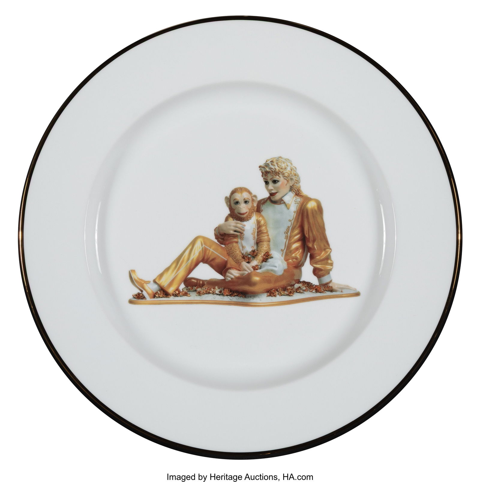 Jeff Koons X Bernardaud Michael Jackson and Bubb: Jeff Koons X Bernardaud Michael Jackson and Bubbles, 2013 Porcelain 12 inches (30.5 cm) (diameter) Stamped on underside Produced by Bernardaud, France HID0310106