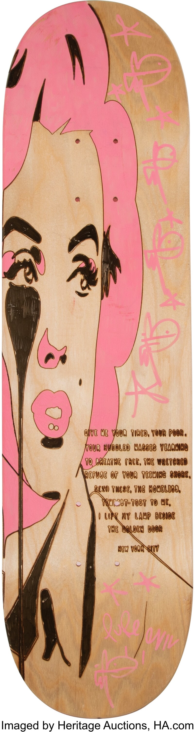 Pure Evil (b. 1968) Untitled Acrylic and laser c: Pure Evil (b. 1968) Untitled Acrylic and laser cut on skate deck 30-3/4 x 8 inches (78.1 x 20.3 cm) Signed in acrylic on the lower section: Pure Evil