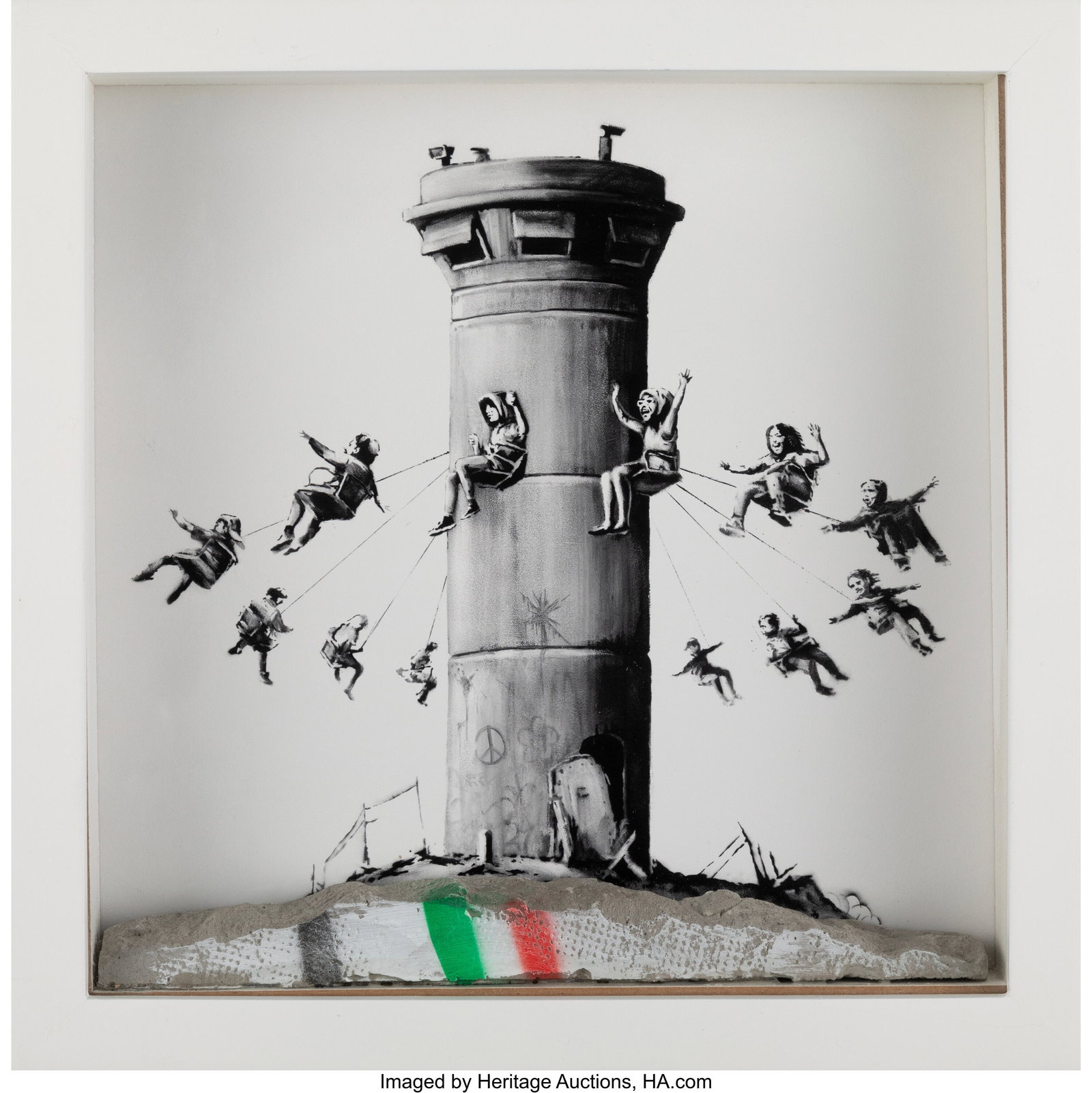After Banksy Walled Off Hotel Box, 2017 Lithogra: After Banksy Walled Off Hotel Box, 2017 Lithograph with concrete 10 x 10 x 2 inches (25.4 x 25.4 x 5.1 cm) This lot is accompanied by the original receipt of purch