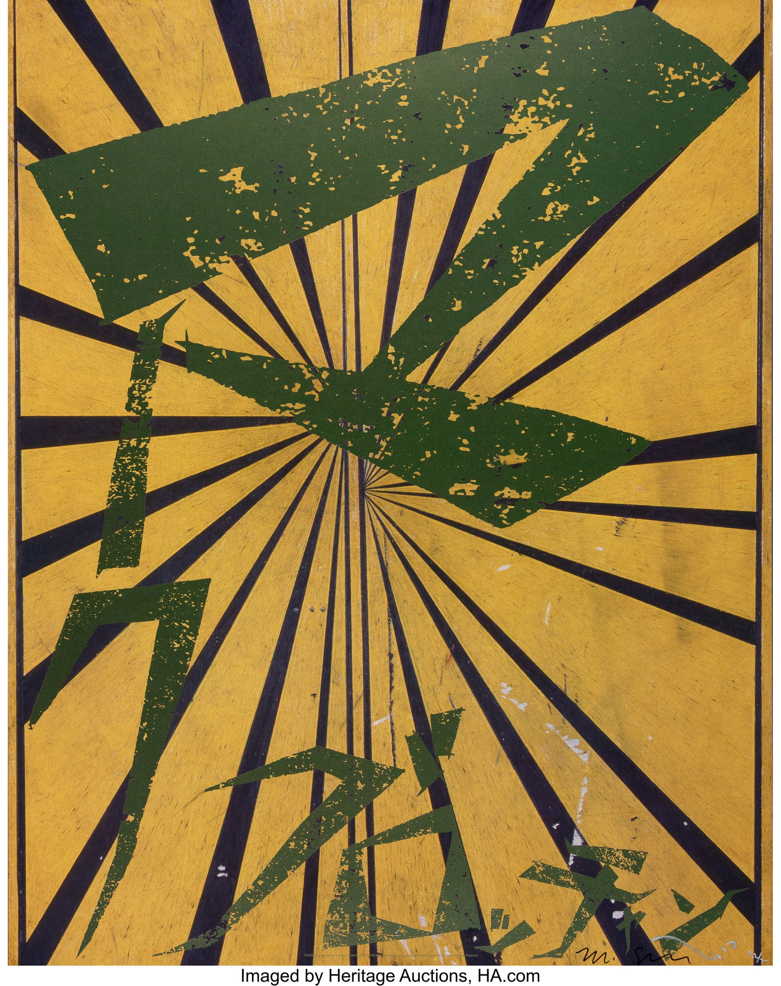 Takashi Murakami X Mark Grotjahn Untitled (Canar: Takashi Murakami X Mark Grotjahn Untitled (Canary Yellow and Black Butterfly 830), 2010 Offset lithograph in colors with metallic foil on smooth wove paper 27-1/2 x 22 inches &lpar