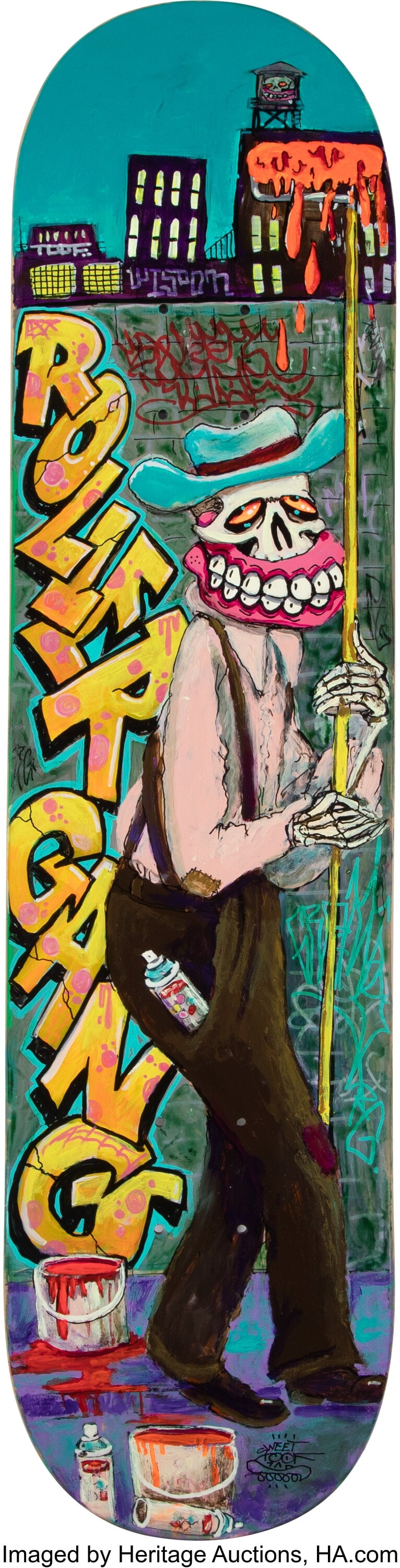 Sweet Toof (20th Century) Untitled Acrylic and i: Sweet Toof (20th Century) Untitled Acrylic and ink on skate deck 31-1/4 x 7-1/2 inches (79.4 x 19.1 cm) Signed lower edge: Sweet Toof HID03101062020 &co