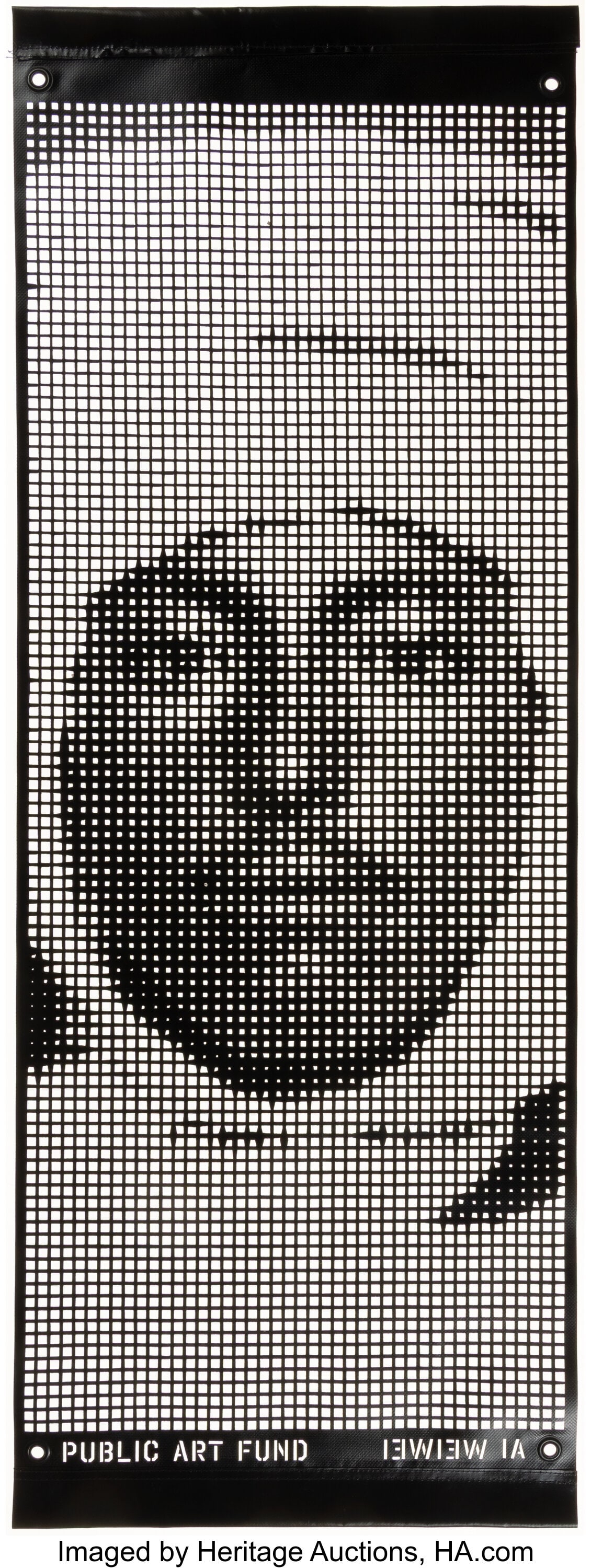 Ai Weiwei (b. 1957) Portrait Banner, 2018 Laser-: Ai Weiwei (b. 1957) Portrait Banner, 2018 Laser-cut vinyl with metal eyelets 45-1/4 x 17 inches (115.1 x 43.2 cm) Edition of 500 Published by Public
