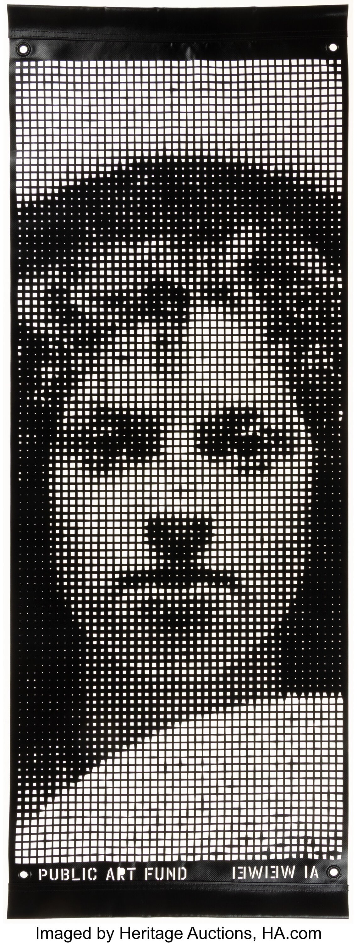 Ai Weiwei (b. 1957) Portrait Banner, 2018 Laser-: Ai Weiwei (b. 1957) Portrait Banner, 2018 Laser-cut vinyl with metal eyelets 45-1/4 x 17 inches (115.1 x 43.2 cm) Edition of 500 Published by Public