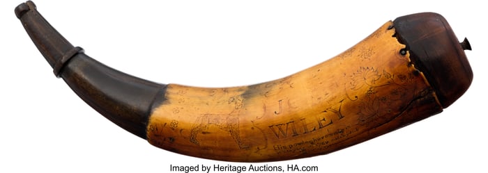 40013: 1789 Dated & Inscribed Scrimshaw Powder Horn Att