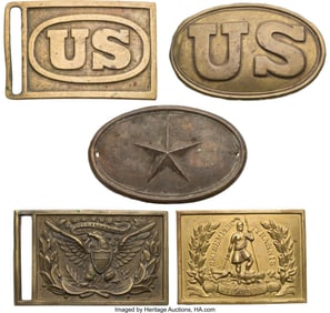 40205&colon; Lot of Five 19th Century Military Waist Belt Pla