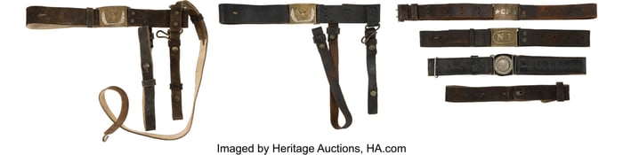 40207: Group of Five Military and Police Waist Belt Pla