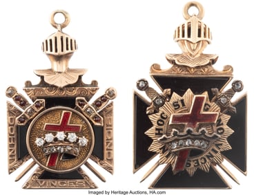 40211: Two Masonic Scottish Rite Gold Fobs, 20th Centur