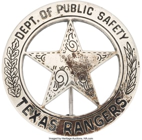 40113: Texas Rangers Co. B Cinco Peso Ranger Badge. P