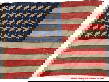 40036: Civil War Era 35-Star Hand-Sewn U.S. Garrison Fl