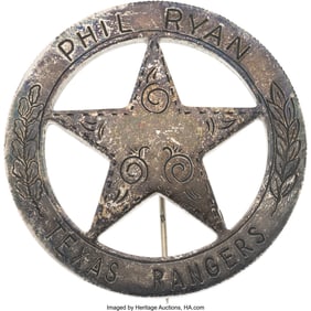 40119: Texas Ranger Phil Ryan Cinco Peso Ranger Badge.