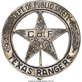 40124: Texas Ranger Co. F. Cinco Peso Ranger Badge. P