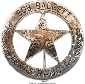 40126&colon; Texas Ranger Bob Badgett Cinco Peso Ranger Badge