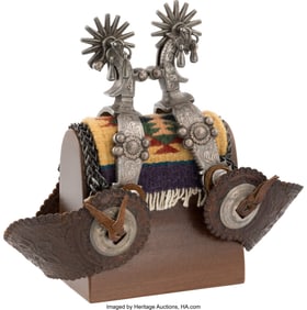 40134: Ornately Engraved Western Spurs With Fancy Jingl