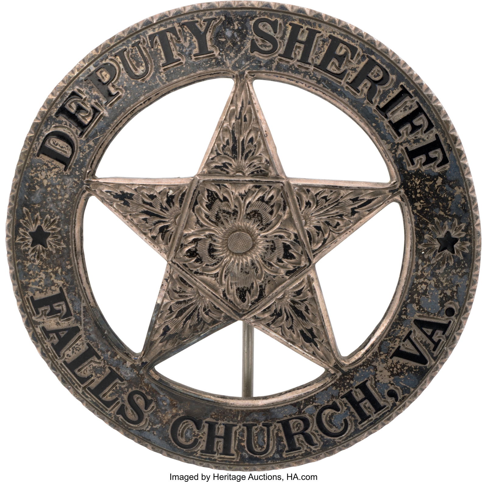 Falls Church, Virginia Ornate Deputy Sheriff Bad: Falls Church, Virginia Ornate Deputy Sheriff Badge, Circa Early 20th Century. Marked sterling, 2 1/4-inches in diameter, pinback. Finely engraved five-pointed