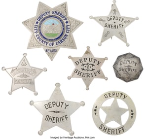 40142: Lot of Seven Deputy Sheriff's Badges, Circa Late