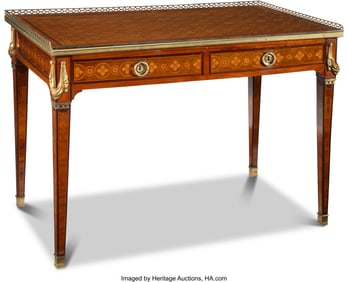 61005&colon;A Louis XVI-Style Bronze-Mounted Tulipwood, Amaranth, and Parquetry Bureau Plat, 19th ce