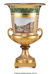 61028&colon; A Large KPM Partial Gilt and Enameled Porcelain Krater Vase