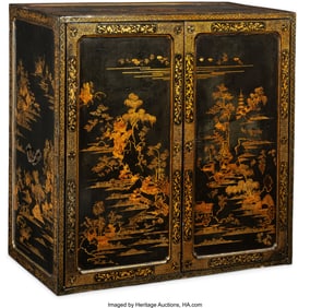 61106&colon; A Chinese Export Partial Gilt Lacquered Cabinet
