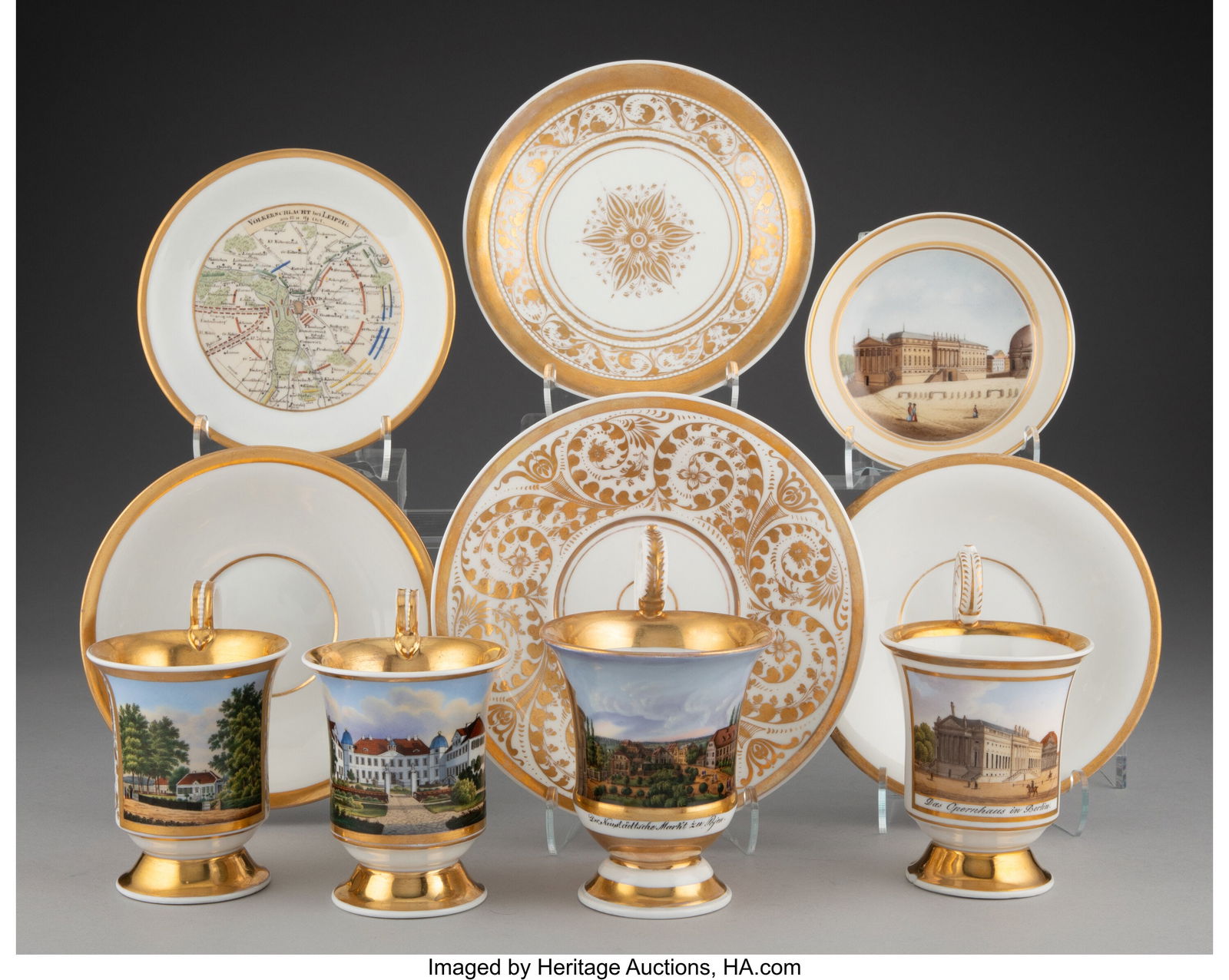 A Collection of Four KPM Partial Gilt and Porcel: A Collection of Four KPM Partial Gilt and Porcelain Cups and Six Saucers, early 19th century and later Marks: (scepter), KPM 5-1/2 x 4-3/8 x 3-1/2 inches (