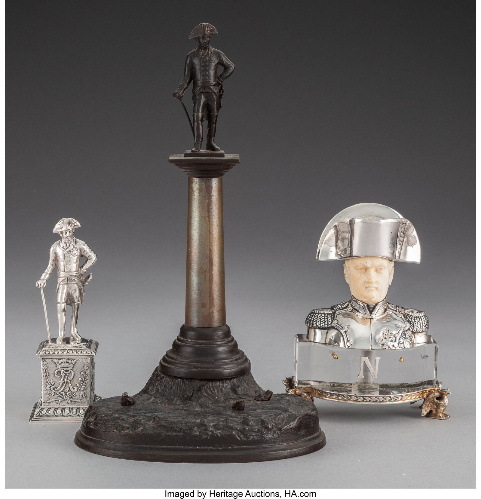 Three Napoleon Bonaparte-Themed Items, early 20t: Three Napoleon Bonaparte-Themed Items, early 20th century and later Marks to tallest: FR, 2 8-3/4 x 5-1/8 x 4-3/8 inches (22.2 x 13.0 x 11.1 cm&
