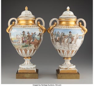 61144&colon; A Pair of Paris Porcelain and Gilt Metal-Mounted Covered Vases 15 x 8 x