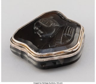 61069&colon; A German Silver-Mounted Hardstone Portrait Snuff Box, late 18th century