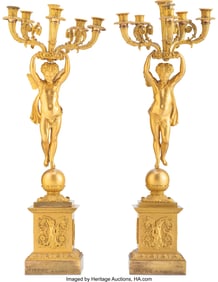 61075&colon; A Pair of Empire-Style Gilt Bronze Six-Light Fig
