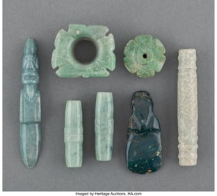70293: A Group of Seven Pre-Columbian Jade Items Centr