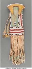 70197: A Cheyenne Beaded Hide Tobacco Bag c. 1875 hid