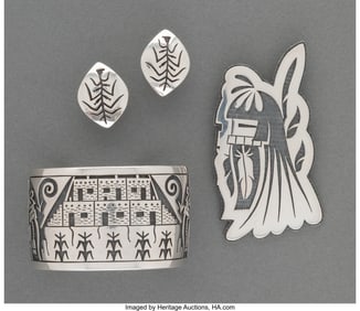 70006: Three Hopi Jewelry Items c. 1980 including a c