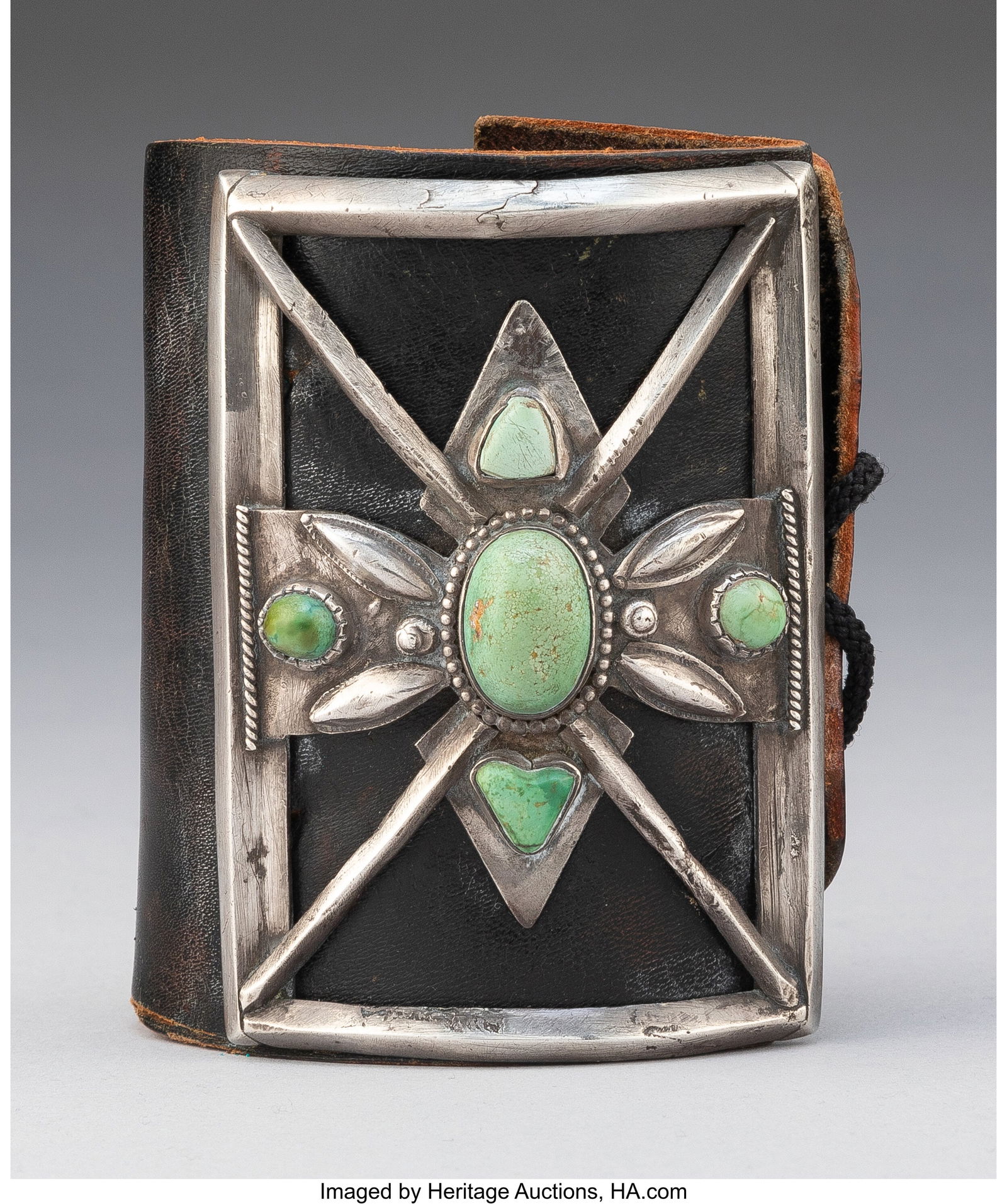 A Navajo Bow Guard, Ketoh  c. 1925  silver, turq (1 of 2)