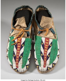 70205: A Pair of Sioux Beaded Hide Moccasins c. 1890