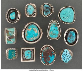 70020: Twelve Navajo Men's Rings c. 1975 one stamped