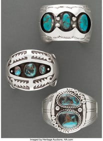 70021: Three Navajo Cuff Bracelets c. 1985 one stampe