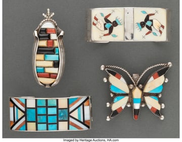 70022: Four Zuni Jewelry items c. 1985 including two